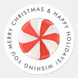 Pegatina Redonda Feliz Navidad Peppermint Candy Personalizado