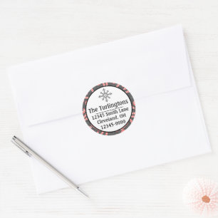 Pegatina Redonda Feliz Navidad Peppermint Candy Return Address