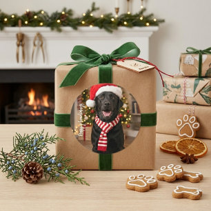 Pegatina Redonda Feliz Navidad Perro Labrador Negro Howlidays