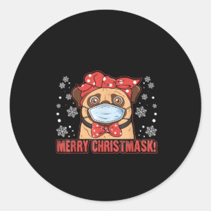 Pegatina Redonda Feliz Navidad Perro Pug Raza Furia