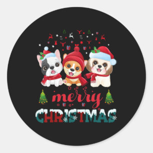 Pegatina Redonda Feliz Navidad Perros Red Santa Hat Navidades