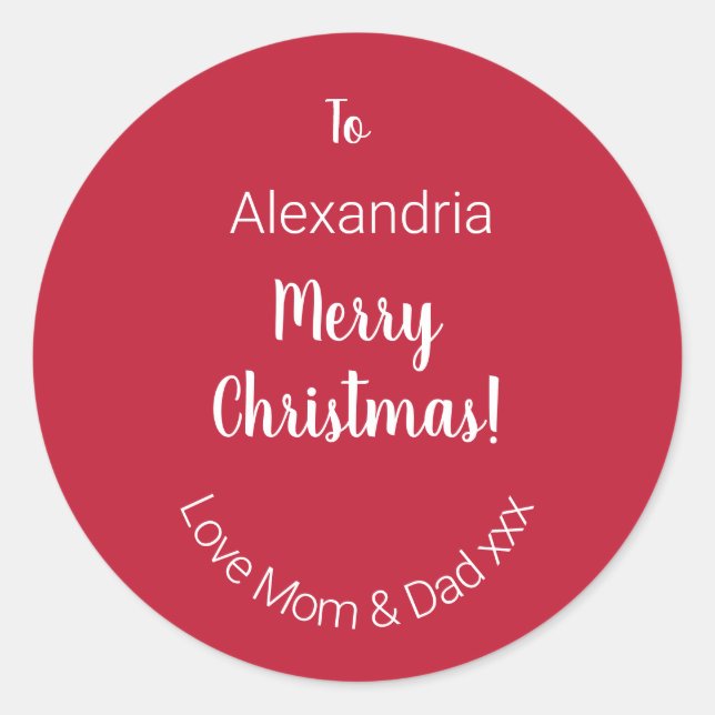 Pegatina Redonda Feliz Navidad personalizada de mamá y papá (Anverso)