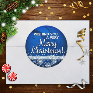 Pegatina Redonda Feliz Navidad personalizado (azul)