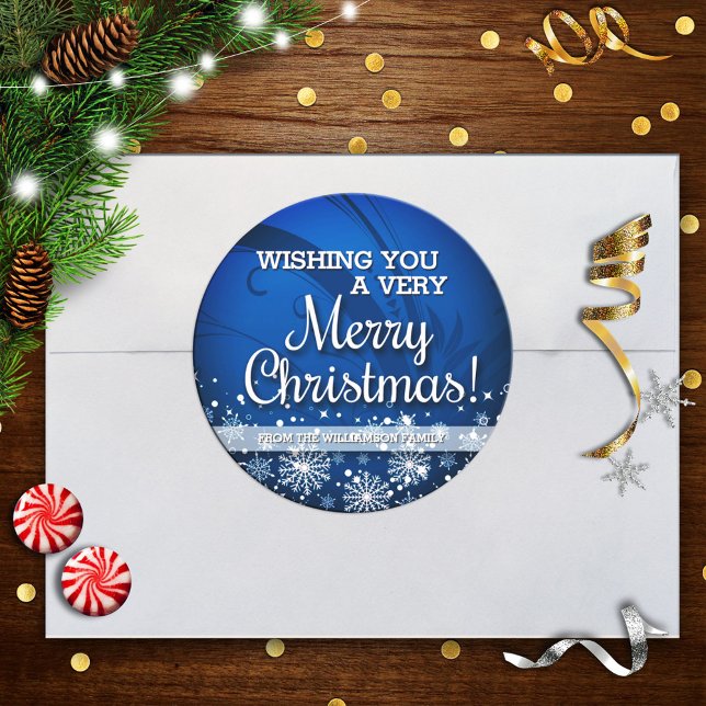 Pegatina Redonda Feliz Navidad personalizado (azul) (Subido por el creador)