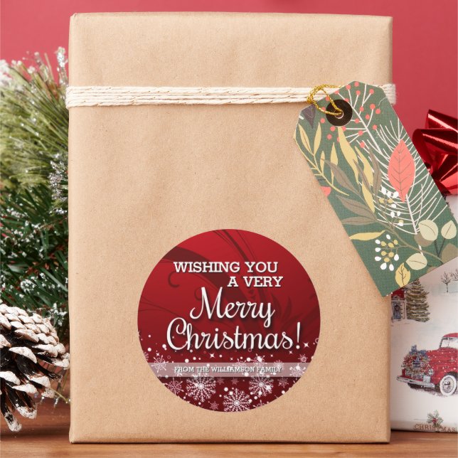 Pegatina Redonda Feliz Navidad personalizado (rojo) (Vacaciones)