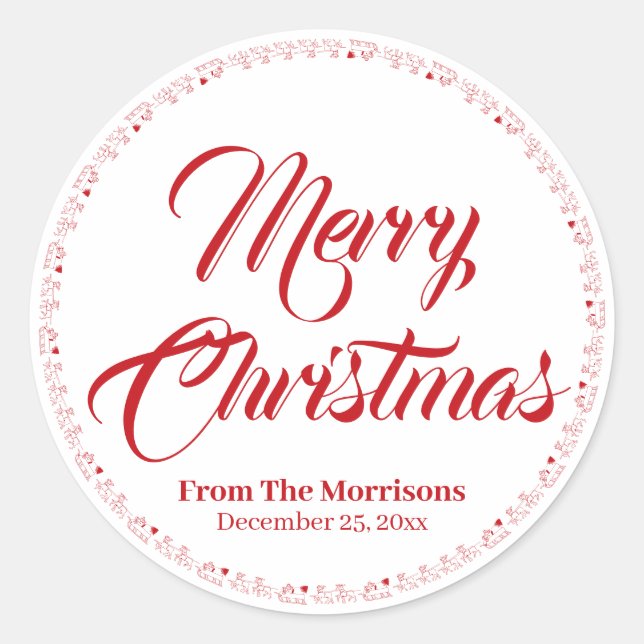 Pegatina Redonda Feliz Navidad personalizado rojo guión de Santa Re (Anverso)