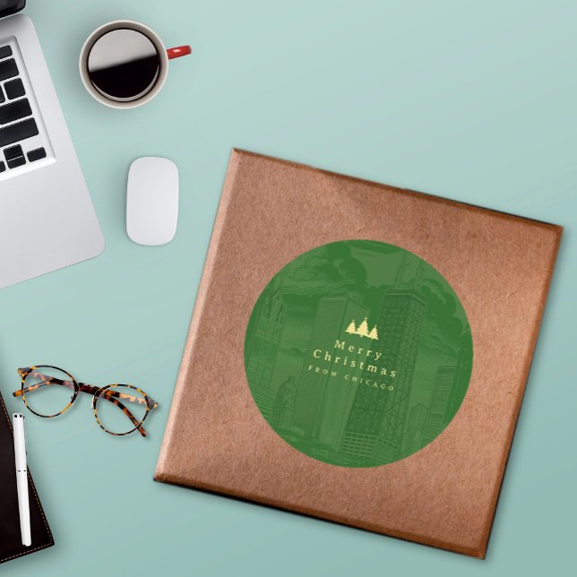 Pegatina Redonda Feliz Navidad Personalizado Verde (Merry Christmas Green Custom Classic Round Sticker
)