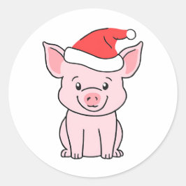 Pegatina Redonda Feliz Navidad Piggie con Santa Hat
