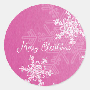 Pegatina Redonda Feliz Navidad Pink White Snflake Minimalista