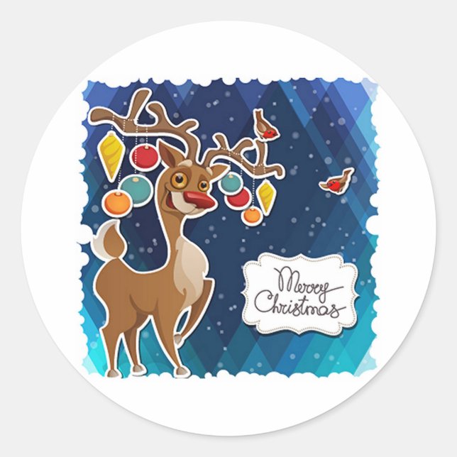 Pegatina Redonda Feliz Navidad Prancing Reindeer (Anverso)