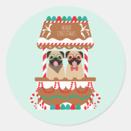 Pegatina Redonda Feliz Navidad Pug Holiday Stand Dogs