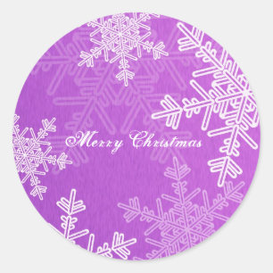 Pegatina Redonda Feliz Navidad Purple Snowflake Script Minimalista