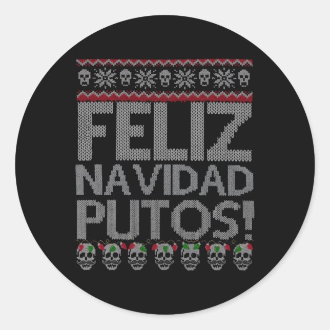 Pegatina Redonda Feliz Navidad putos Chingon (Anverso)