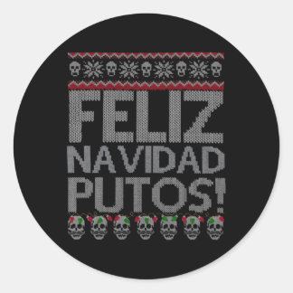 Pegatina Redonda Feliz Navidad putos Chingon