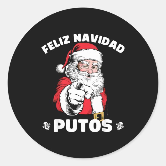 Pegatina Redonda Feliz Navidad Putos Shirt Merry Xmas Funny Santa  (Anverso)