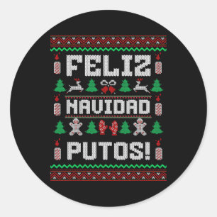 Pegatina Redonda Feliz Navidad Putos Suéter Divertido De Navidad Me