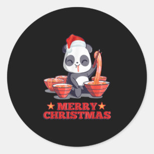 Pegatina Redonda Feliz Navidad Ramen Panda Fideos Japoneses