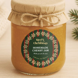 Pegatina Redonda Feliz Navidad Rayas Rojas y Verdes Regalo Hecho a 