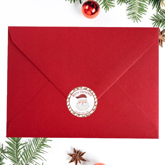 Pegatina Redonda Feliz Navidad Red Santa Claus (Christmas Santa Claus Sticker the you can easily personilze.)