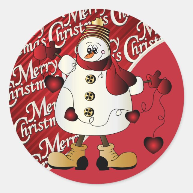 Pegatina Redonda Feliz Navidad Red Snowman (Anverso)