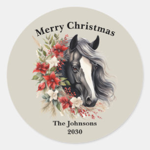 Pegatina Redonda Feliz Navidad Regal Black Horse Wreath