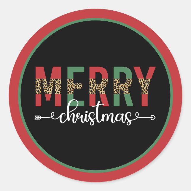 Pegatina Redonda Feliz Navidad Regalos de Celebración de Navidad Fa (Anverso)