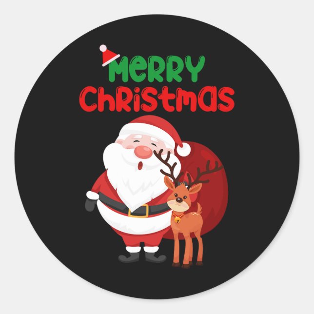Pegatina Redonda Feliz Navidad Reindeer Familia 2024 Hombres Mujere (Anverso)