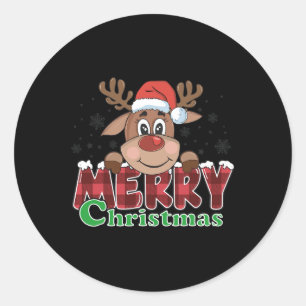 Pegatina Redonda Feliz Navidad Reindeer Nochebuena Niños de familia