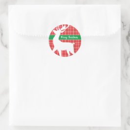 Pegatina Redonda Feliz Navidad Resto de Renos Rojo Twill Pattern