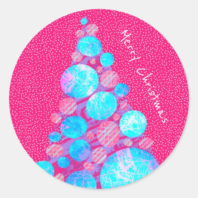 Pegatina Redonda Feliz Navidad Resumen Fiesta del Árbol Púrpura (Anverso)