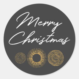 Pegatina Redonda Feliz Navidad Retro Oro Burst Sparkler Saludo