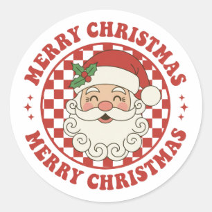Pegatina Redonda Feliz Navidad Retro Santa Claus Cuadros