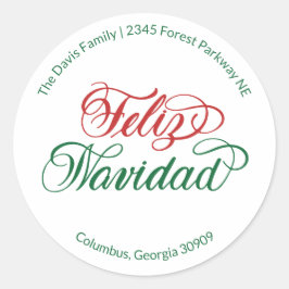 Pegatina Redonda Feliz Navidad Return Address Sticker 
