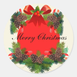 Pegatina Redonda Feliz Navidad rojo