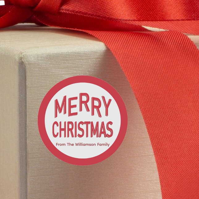 Pegatina Redonda Feliz Navidad Rojo  (Merry Christmas Stickers for Packages, Gifts, Envelopes and more.)