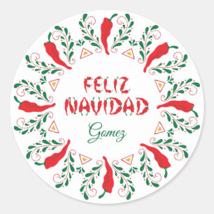 Pegatina Redonda Feliz Navidad rojo Chile