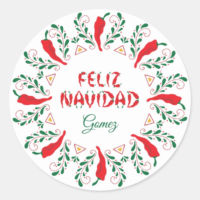 Pegatina Redonda Feliz Navidad rojo Chile (Anverso)