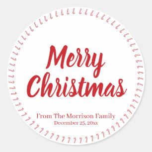 Pegatina Redonda Feliz Navidad rojo nombre de costumbre caramelos f