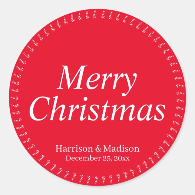 Pegatina Redonda Feliz Navidad rojo nombre de regalo (Anverso)