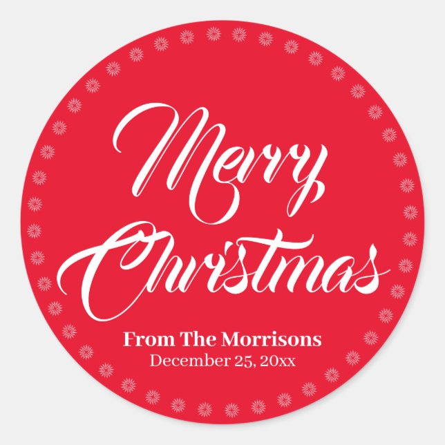 Pegatina Redonda Feliz Navidad rojo personalizado blanco nombre del (Anverso)