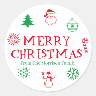 Pegatina Redonda Feliz Navidad rojo verde nombre de regalo para el 