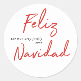 Pegatina Redonda Feliz Navidad rojo y blanco