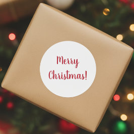 Pegatina Redonda Feliz Navidad Rojo y Blanco Tipografía de Letra Cu
