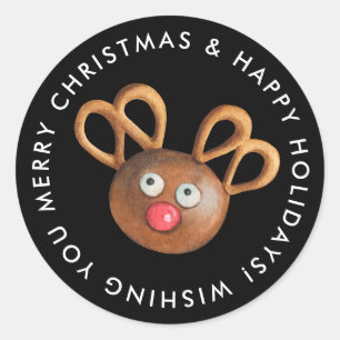Pegatina Redonda Feliz Navidad Rudolph Cookie Personalizado