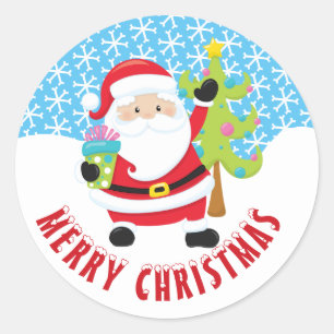 Pegatina Redonda Feliz Navidad Santa Claus