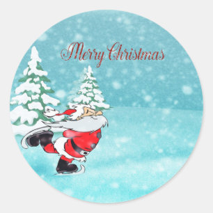Pegatina Redonda Feliz Navidad, Santa Claus adorable