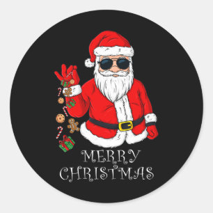 Pegatina Redonda Feliz Navidad Santa Claus Familia divertida Pajama