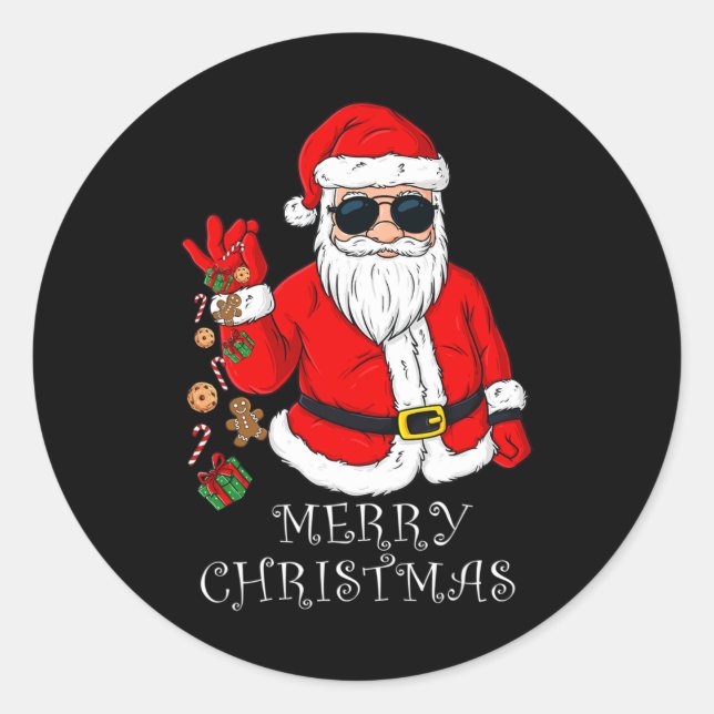 Pegatina Redonda Feliz Navidad Santa Claus Familia divertida Pajama (Anverso)