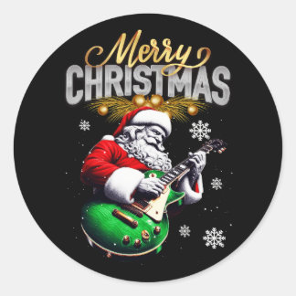 Pegatina Redonda Feliz Navidad Santa Claus Rocker Guitar Player G
