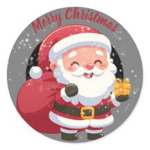 Feliz Navidad Santa con regalo en negro y gris